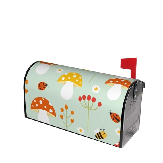 Lsque Mushroom Bee Mailbox Cover Standard Size ,Magnetic Mailbox Covers Post Wraps Letter Box Cover -21x18 in