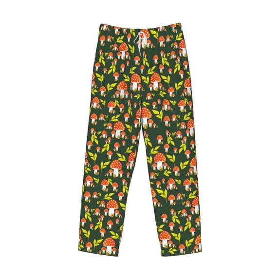 Lsque Mushroom Leaf Print Men's Pajama Pants, Lounge Pant - Comfortable Home Wear,Elastic Waistband, Stylish Design-Medium