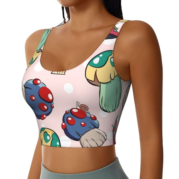 Lsque Mushroom Printed Women'S Sports Bra, Compression, Moisture Wicking, High-Impact Sports Bra For Women,Supportive sports bra-Medium