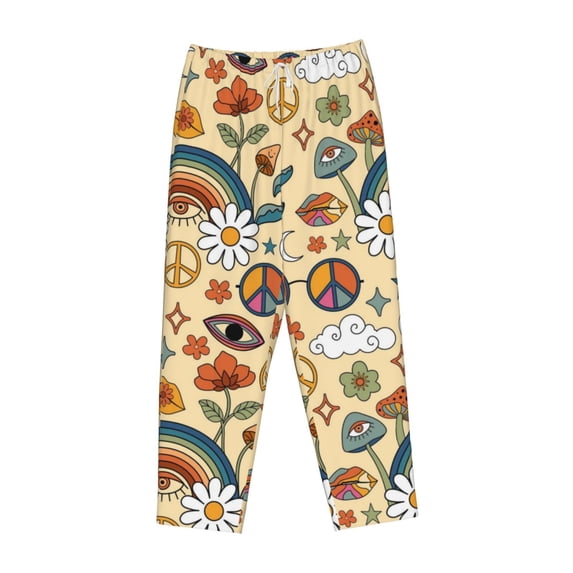 Lsque Mushrooms And Rainbows Peace Print Women's Pajama Pants, Lounge Pant - Comfortable Home Wear,Elastic Waistband, Stylish Design-XX-Large