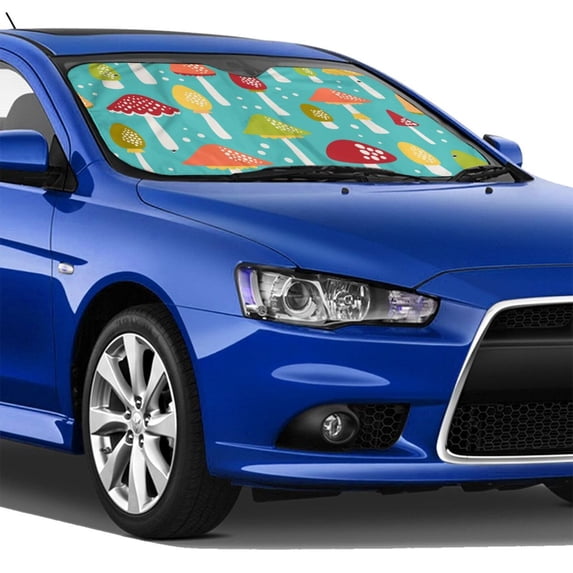 Lsque Mushrooms Car Windshield Sun Shade | Accordion Folding Style Auto Shade for Car Truck SUV Van | Blocks UV Rays Sun Visor Protector | Medium
