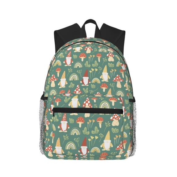 Lsque Mushrooms Gnome Classic Casual Backpack - Large Capacity Water-Resistant Backpack for School, Work, Travel, and Outdoor Activities