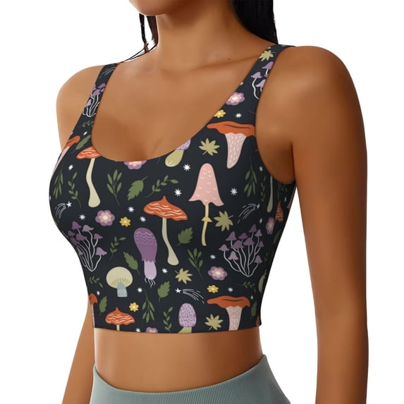 Lsque Mushrooms Printed Women'S Sports Bra, Compression, Moisture Wicking, High-Impact Sports Bra For Women,Supportive sports bra-XX-Large