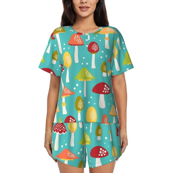 Lsque Mushrooms Women's Short-Sleeved Pajama Set - 2 Piece Soft and Lightweight Sleepwear Set-4X-Large