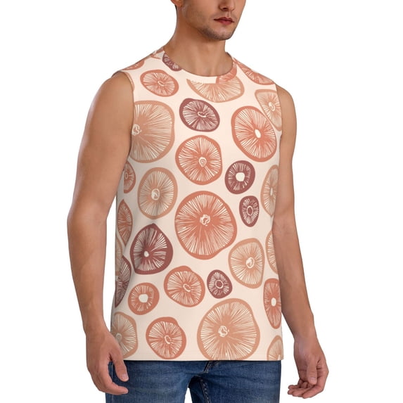 Lsque Mushrooms2 Print Men's Cotton Blend Sleeveless Muscle Shirts (S-3XL)- Moisture Wicking, Odor Protection, UPF 30+,X-Large