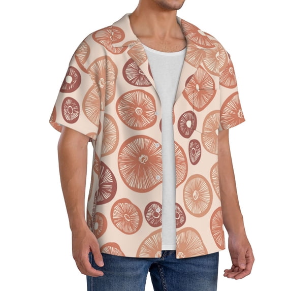 Lsque Mushrooms2 print Men's Cuban Collar Short Sleeve Shirt Summer Beachwear Casual Button Down Fashionable Vacation Leisure Shirt-Small