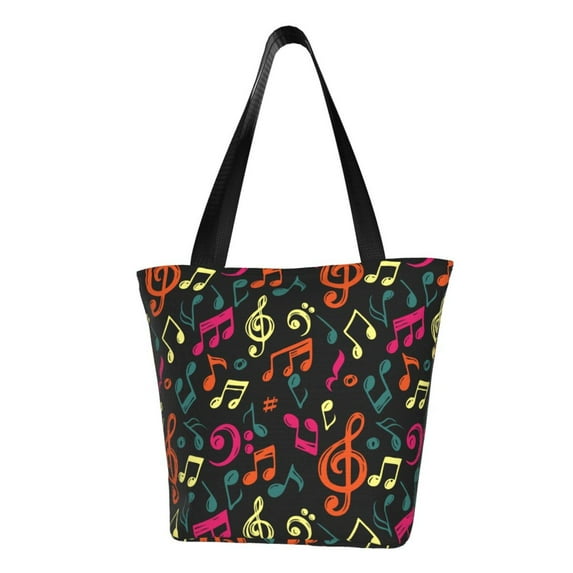 Lsque Music Notes Pattern Beach Tote,Shoulder Handbag,Spacious Tote Bag,Lightweight Travel Bag,Versatile Shopping Bag