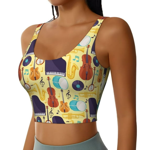 Lsque Musical Instruments Printed Women'S Sports Bra, Compression, Moisture Wicking, High-Impact Sports Bra For Women,Supportive sports bra-Large