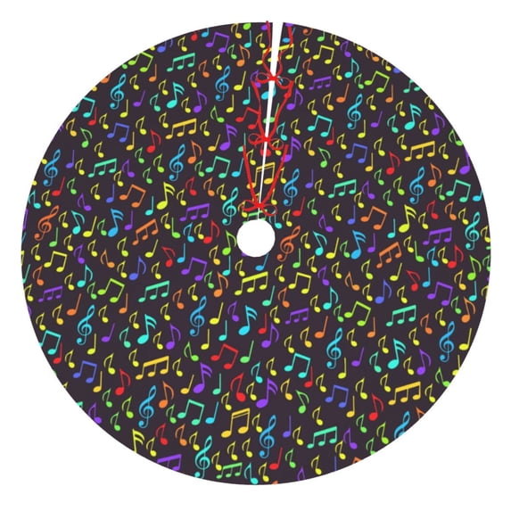 Lsque Musical Notes Print Christmas Tree Skirt, Tree Skirt with Ties or Velcro, Perfect for Holiday Decorations, Halloween, and New Year-36"