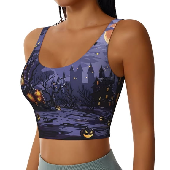 Lsque Mystery House Halloween Night Printed Women'S Sports Bra, Compression, Moisture Wicking, High-Impact Sports Bra For Women,Supportive sports bra-Large