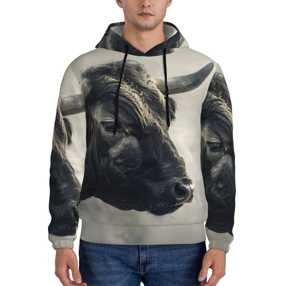 Lsque Mystical Bull in Fog Pattern Casual Men's Hoodie,Hooded Sweatshirt with Kangaroo Pocket,Pullover Hoodie-Medium