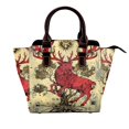 thumbnail image 1 of Lsque Mythical Red Stag Illustration Pattern Leather Rivet Shoulder Bag – Elegant Genuine Leather & Microfiber PU Crossbody with Detachable Adjustable Strap, 1 of 5