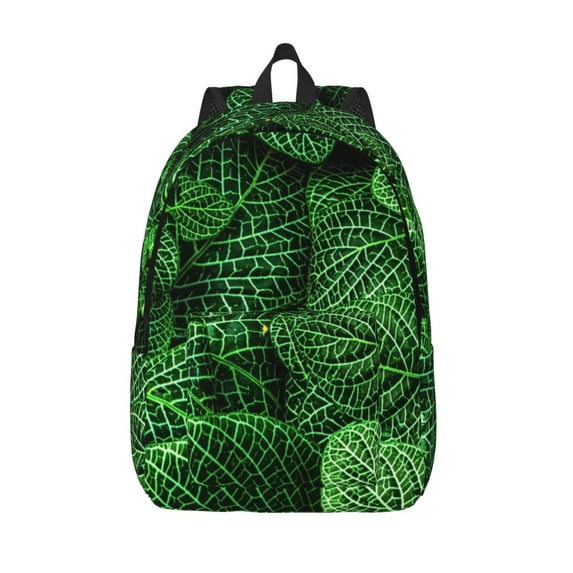 Lsque Natural Green Leaves Pattern Canvas Daypack, Durable Backpack, High-quality Versatile Backpack,Vintage Compact Backpack-Medium
