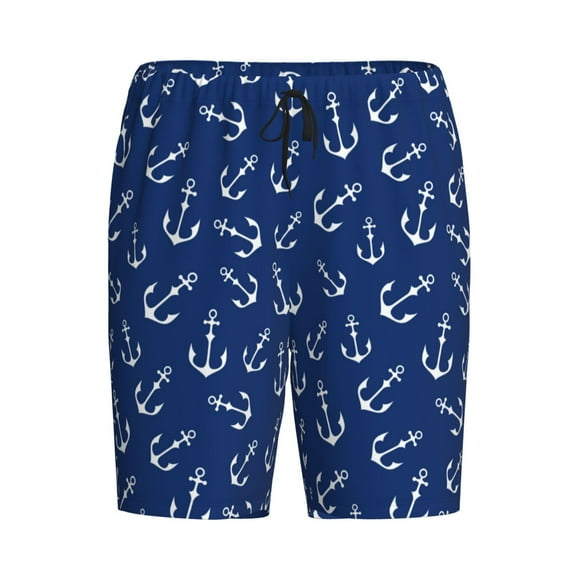 Lsque Nautical Anchors Mens Sleep Pajama Shorts,Short Pajama Pants, Cotton Ultra-Soft Knit-Small