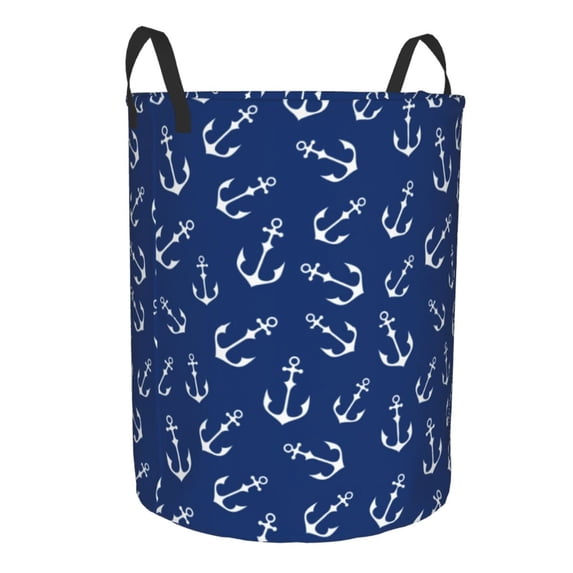 Lsque Nautical Anchors pattern Laundry Hamper Basket, Tall Woven Rope Hamper Basket for Clothes, Lightweight Storage Basket, Collapsible Waterproof-Medium
