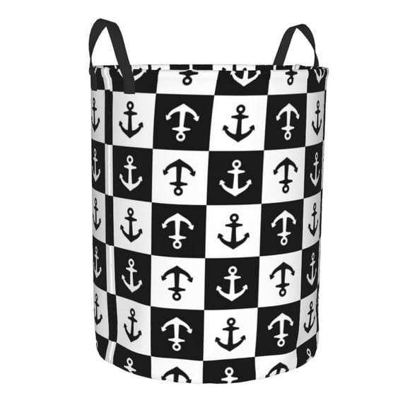 Lsque Nautical Anchors1 pattern Laundry Hamper Basket, Tall Woven Rope Hamper Basket for Clothes, Lightweight Storage Basket, Collapsible Waterproof-Medium