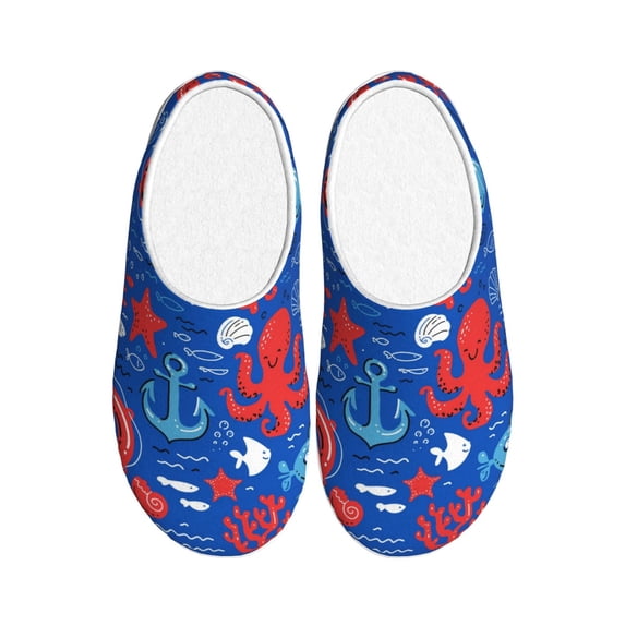 Lsque Nautical Animals Pattern Womens Comfort Cotton on Scuff With Memory Foam and Anti-skid Sole Slipper-46/47