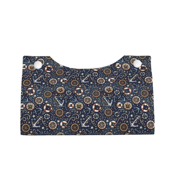 Lsque Nautical Printed Long Tissue Box Cover Holder, Facial Paper Organizer Dispenser,Triangle with Bottom Belt, PVC Leather Decorative Organizer