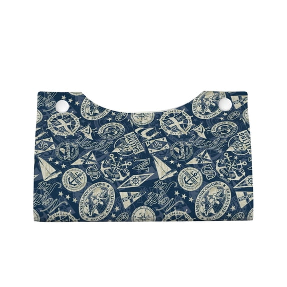 Lsque Nautical Style Printed Long Tissue Box Cover Holder, Facial Paper Organizer Dispenser,Triangle with Bottom Belt, PVC Leather Decorative Organizer