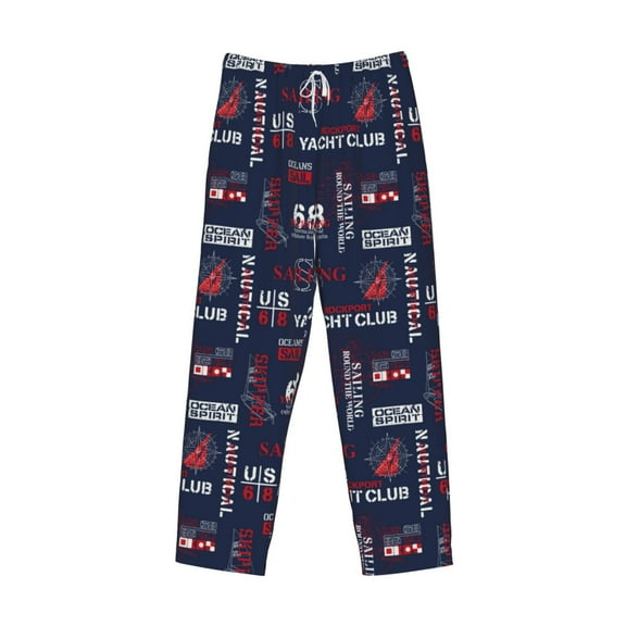 Lsque Nautical Style Sailboat Print Men's Pajama Pants, Lounge Pant - Comfortable Home Wear,Elastic Waistband, Stylish Design-Large