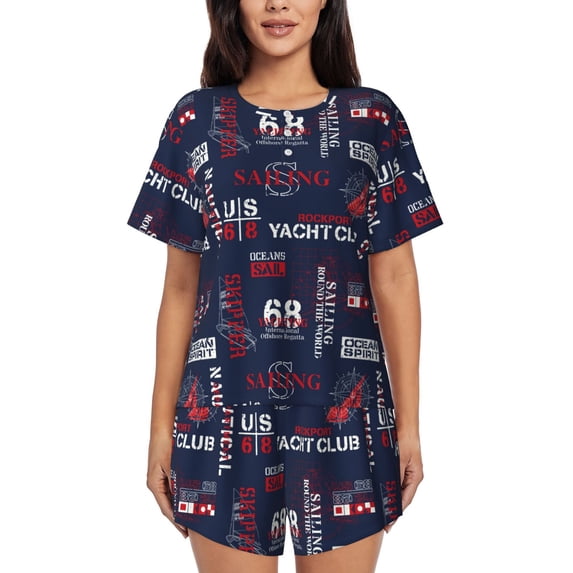 Lsque Nautical Style Sailboat Women's Short-Sleeved Pajama Set - 2 Piece Soft and Lightweight Sleepwear Set-XX-Large