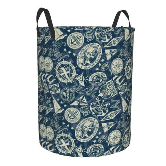 Lsque Nautical Style pattern Laundry Hamper Basket, Tall Woven Rope Hamper Basket for Clothes, Lightweight Storage Basket, Collapsible Waterproof-Small