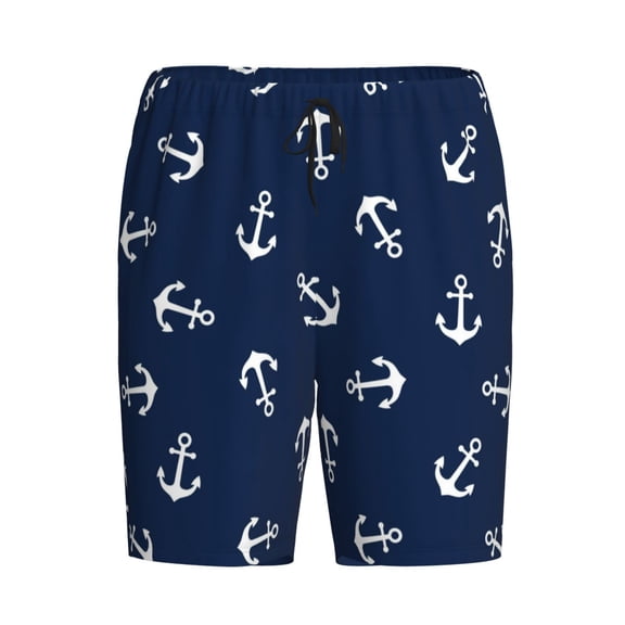 Lsque Nautical Themed Simple Anchors Mens Sleep Pajama Shorts,Short Pajama Pants, Cotton Ultra-Soft Knit-Medium