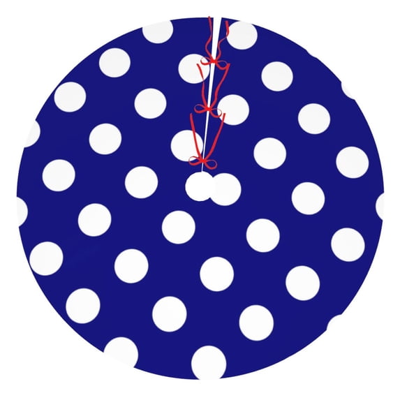 Lsque Navy And White Polka Dot Print Christmas Tree Skirt, Tree Skirt with Ties or Velcro, Perfect for Holiday Decorations, Halloween, and New Year-48"