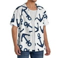 thumbnail image 1 of Lsque Navy Blue Anchor print Men's Cuban Collar Short Sleeve Shirt Summer Beachwear Casual Button Down Fashionable Vacation Leisure Shirt-4X-Large, 1 of 7