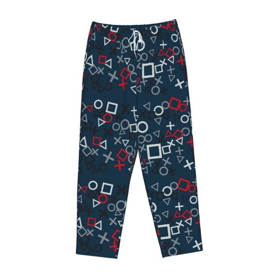 Lsque Navy Blue Geometric Print Women's Pajama Pants, Lounge Pant - Comfortable Home Wear,Elastic Waistband, Stylish Design-X-Large