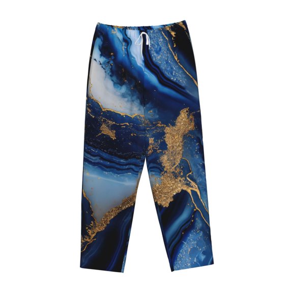 Lsque Navy Blue Marble Print Women's Pajama Pants, Lounge Pant - Comfortable Home Wear,Elastic Waistband, Stylish Design-Medium