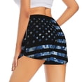 thumbnail image 1 of Lsque Navy Camouflage American Flag Printed Women's Running Shorts with Liner Pockets,Elastic Quick Dry Workout Athletic Gym Yoga Shorts,Womens High Waist Shorts-XX-Large, 1 of 9