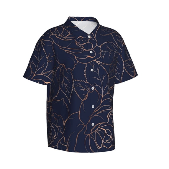 Lsque Navy Dark Blue pattern Hawaiian Shirt for Men, Unisex Summer Beach Casual Short Sleeve Button Down Shirts-3X-Large