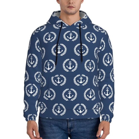 Lsque Navy Nautical Pattern Casual Men's Hoodie,Hooded Sweatshirt with Kangaroo Pocket,Pullover Hoodie-X-Large