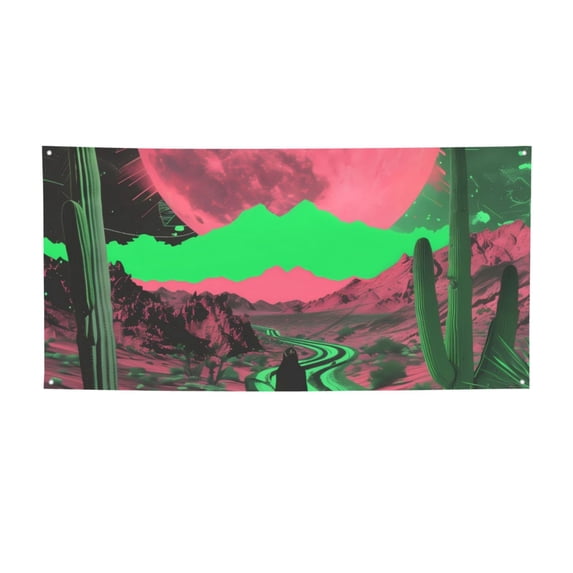 Lsque Neon Desert Moon Pattern Party Banner, Festive Banner , Holiday Celebrations and Events for Carnival Birthday Party Festival Decorations-Medium