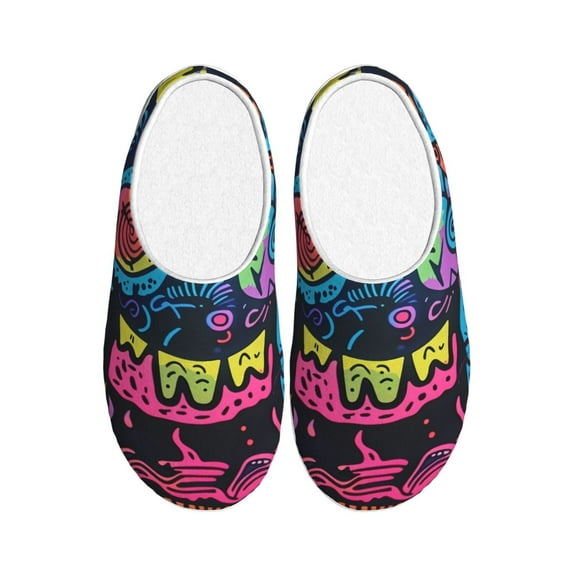 Lsque Neon Graffiti Urban Art Pattern Womens Comfort Cotton on Scuff With Memory Foam and Anti-skid Sole Slipper-40/41