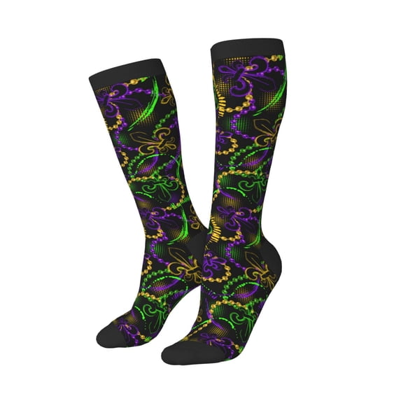 Lsque Neon Mardi Gras Printed Crew Socks Men's Women's LightWeight Thin Casual Calf Socks ,Knee High Socks,Cotton Socks