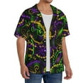 thumbnail image 1 of Lsque Neon Mardi Gras print Men's Cuban Collar Short Sleeve Shirt Summer Beachwear Casual Button Down Fashionable Vacation Leisure Shirt-4X-Large, 1 of 7