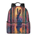 thumbnail image 1 of Lsque Neon Rabbit In Archway Pattern Backpack – School Travel Canvas Daypack with Ergonomic Padded Straps, Multiple Compartments & Leather Handle, 1 of 5