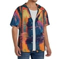thumbnail image 1 of Lsque Neon Rabbit In Archway print Men's Cuban Collar Short Sleeve Shirt Summer Beachwear Casual Button Down Fashionable Vacation Leisure Shirt-X-Large, 1 of 7