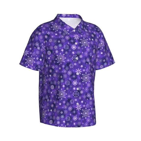 Lsque New Year Snowflakes pattern Hawaiian Shirt for Men, Unisex Summer Beach Casual Short Sleeve Button Down Shirts-Medium