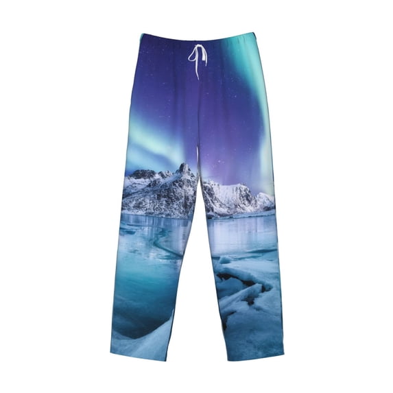 Lsque Night At Lake Aurora 1 Print Men's Pajama Pants, Lounge Pant - Comfortable Home Wear,Elastic Waistband, Stylish Design-Medium