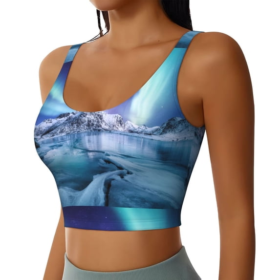 Lsque Night At Lake Aurora 1 Printed Women'S Sports Bra, Compression, Moisture Wicking, High-Impact Sports Bra For Women,Supportive sports bra-Large