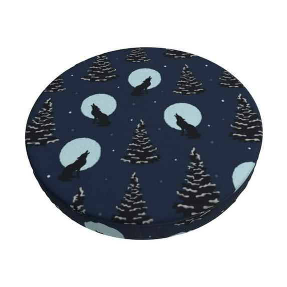 Lsque Night Forest Wolf Pattern Round Bar chair cushion covers Velvet Fabric Premium Comfort Protects from Scratches and Stains for 14-17 Inch Chair-12 inch