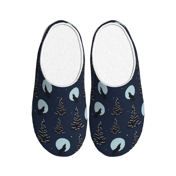 Lsque Night Forest Wolf Pattern Womens Comfort Cotton on Scuff With Memory Foam and Anti-skid Sole Slipper-40/41