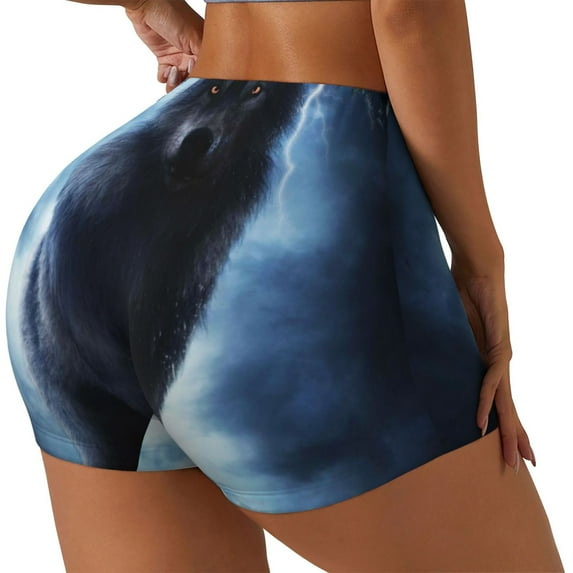 Lsque Night Scene of Wolves Pattern High Waisted Biker Shorts for Women-Tummy Control Fitness Athletic Workout Running Yoga Gym Shorts,Moisture-Wicking-X-Large