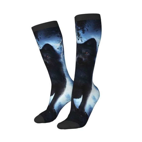 Lsque Night Scene of Wolves Printed Crew Socks Men's Women's LightWeight Thin Casual Calf Socks ,Knee High Socks,Cotton Socks