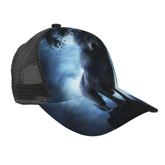 Lsque Night Scene of Wolves Printed Trucker Hat - Baseball Cap for Men Women - Breathable Mesh Side, Adjustable Fit - for Casual Wear