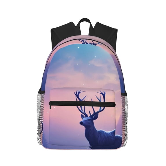 Lsque Night Sky Elk Classic Casual Backpack - Large Capacity Water-Resistant Backpack for School, Work, Travel, and Outdoor Activities