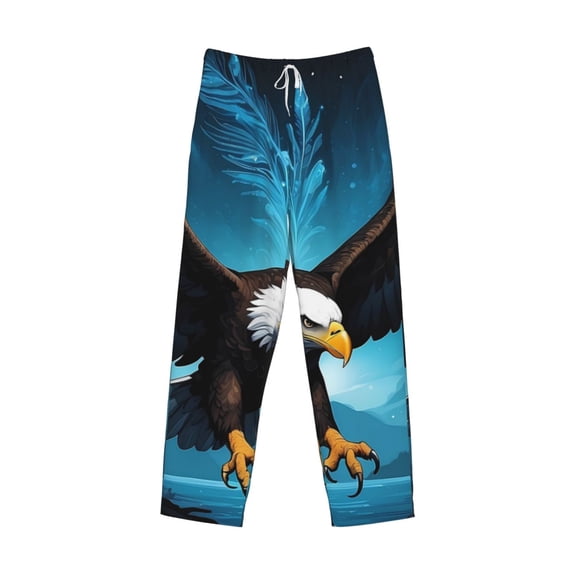 Lsque Night Sky Forest Bald Eagle Print Men's Pajama Pants, Lounge Pant - Comfortable Home Wear,Elastic Waistband, Stylish Design-Large